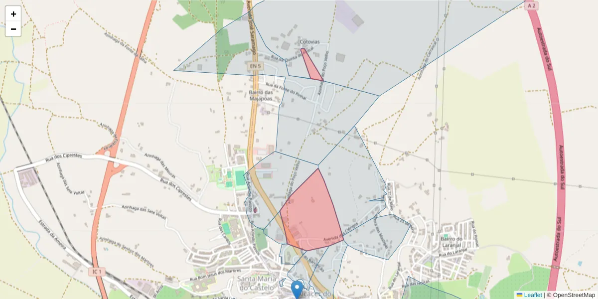 Mapa detalhado do código postal 7580-206 com limites, códigos postais vizinhos e agências dos correios