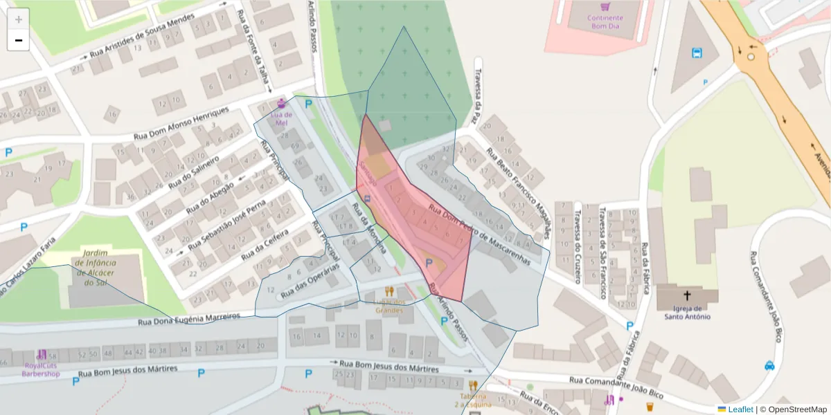Mapa detalhado do código postal 7580-213 com limites, códigos postais vizinhos e agências dos correios