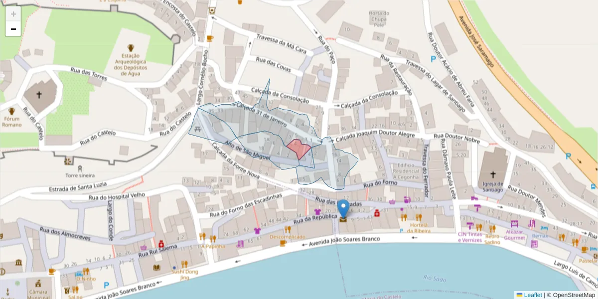 Mapa detalhado do código postal 7580-215 com limites, códigos postais vizinhos e agências dos correios