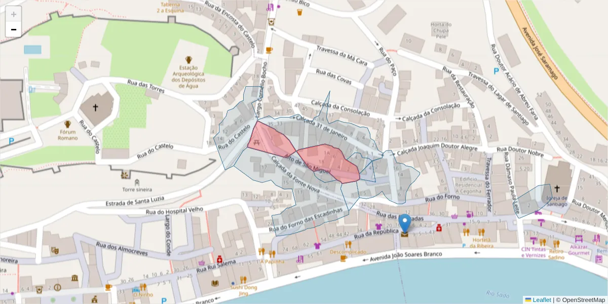 Mapa detalhado do código postal 7580-219 com limites, códigos postais vizinhos e agências dos correios