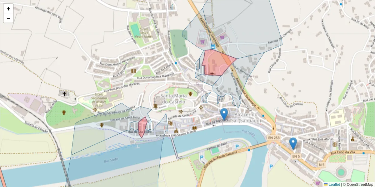 Mapa detalhado do código postal 7580-225 com limites, códigos postais vizinhos e agências dos correios