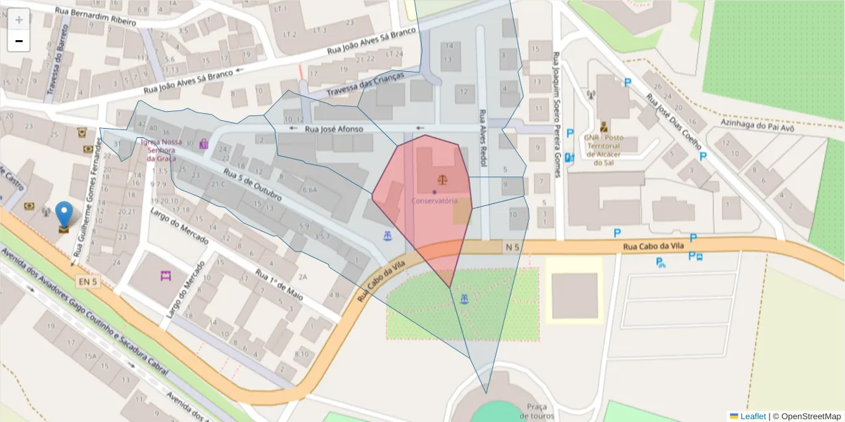 Mapa detalhado do código postal 7580-509 com limites, códigos postais vizinhos e agências dos correios