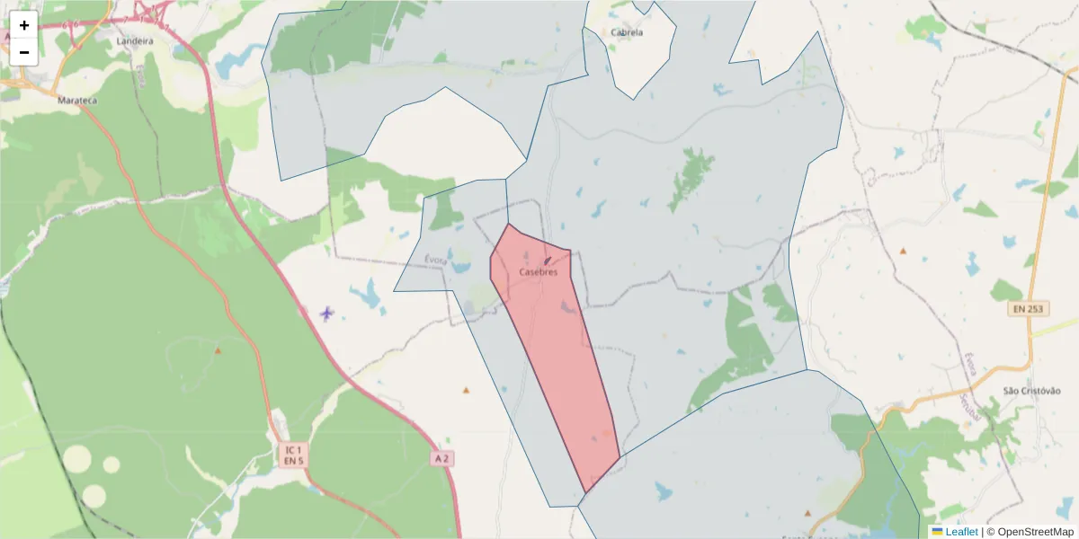 Mapa detalhado do código postal 7580-551 com limites, códigos postais vizinhos e agências dos correios