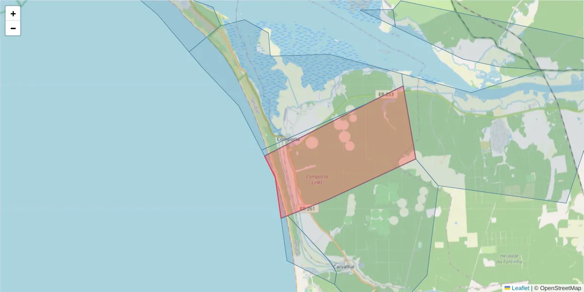 Mapa detalhado do código postal 7580-909 com limites, códigos postais vizinhos e agências dos correios