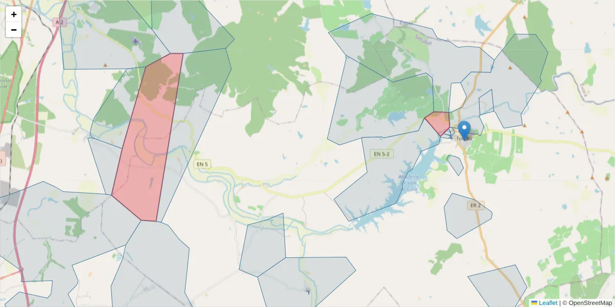 Mapa detalhado do código postal 7595-026 com limites, códigos postais vizinhos e agências dos correios
