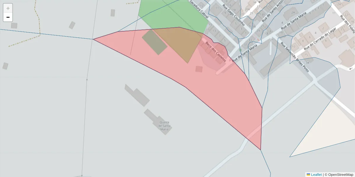 Mapa detalhado do código postal 7595-101 com limites, códigos postais vizinhos e agências dos correios