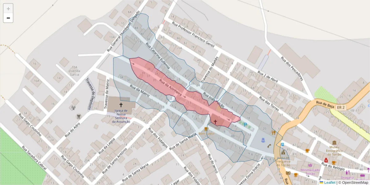 Mapa detalhado do código postal 7595-116 com limites, códigos postais vizinhos e agências dos correios