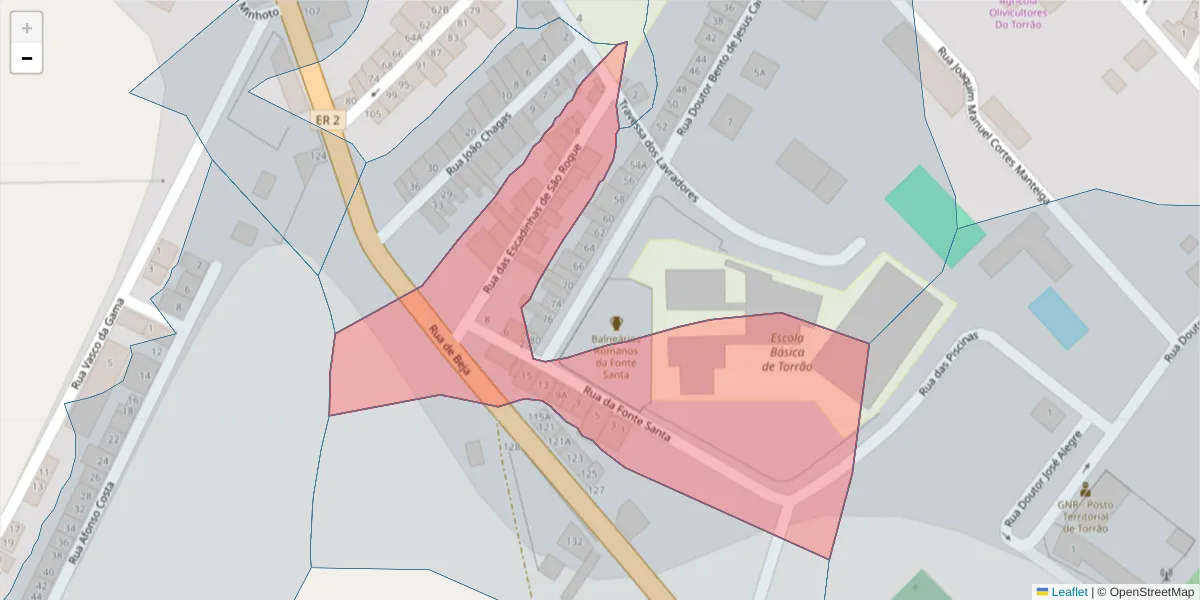 Mapa detalhado do código postal 7595-118 com limites, códigos postais vizinhos e agências dos correios