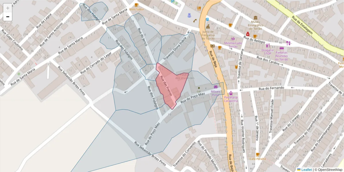 Mapa detalhado do código postal 7595-123 com limites, códigos postais vizinhos e agências dos correios