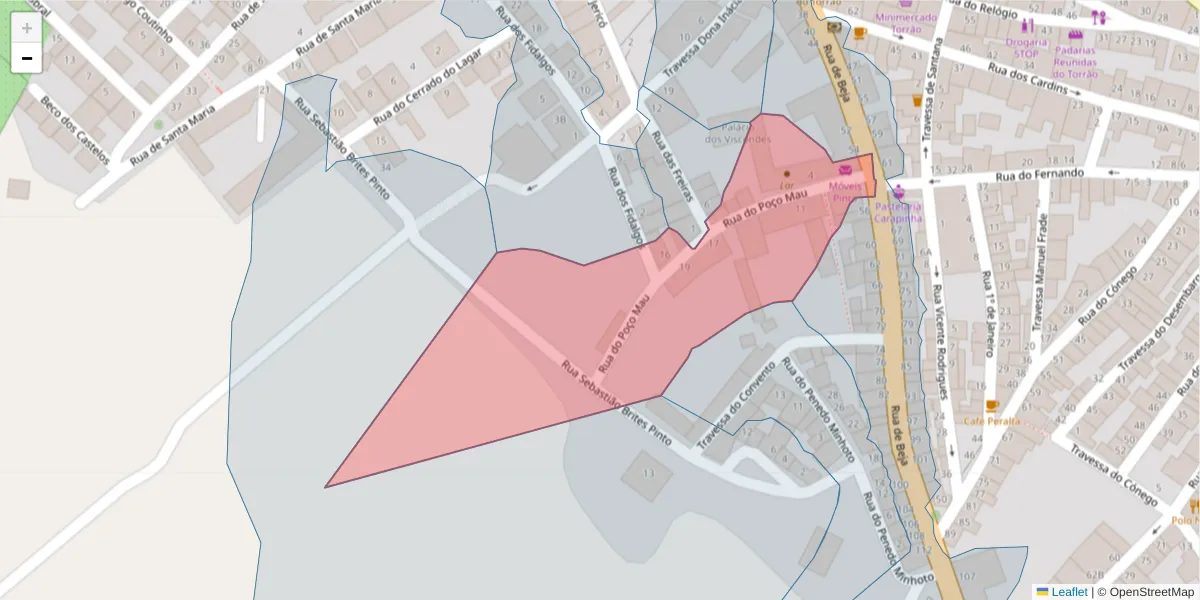 Mapa detalhado do código postal 7595-137 com limites, códigos postais vizinhos e agências dos correios