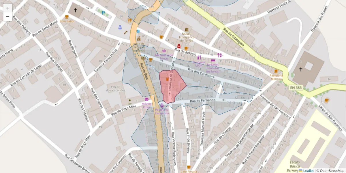 Mapa detalhado do código postal 7595-159 com limites, códigos postais vizinhos e agências dos correios