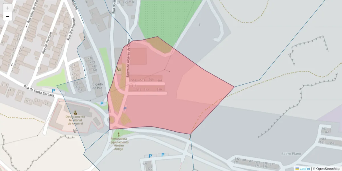Mapa detalhado do código postal 7600-012 com limites, códigos postais vizinhos e agências dos correios