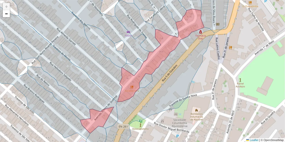Mapa detalhado do código postal 7600-013 com limites, códigos postais vizinhos e agências dos correios