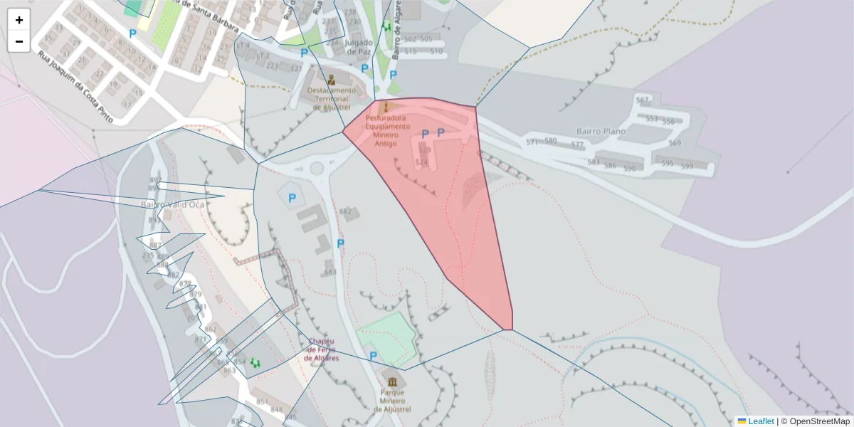 Mapa detalhado do código postal 7600-016 com limites, códigos postais vizinhos e agências dos correios