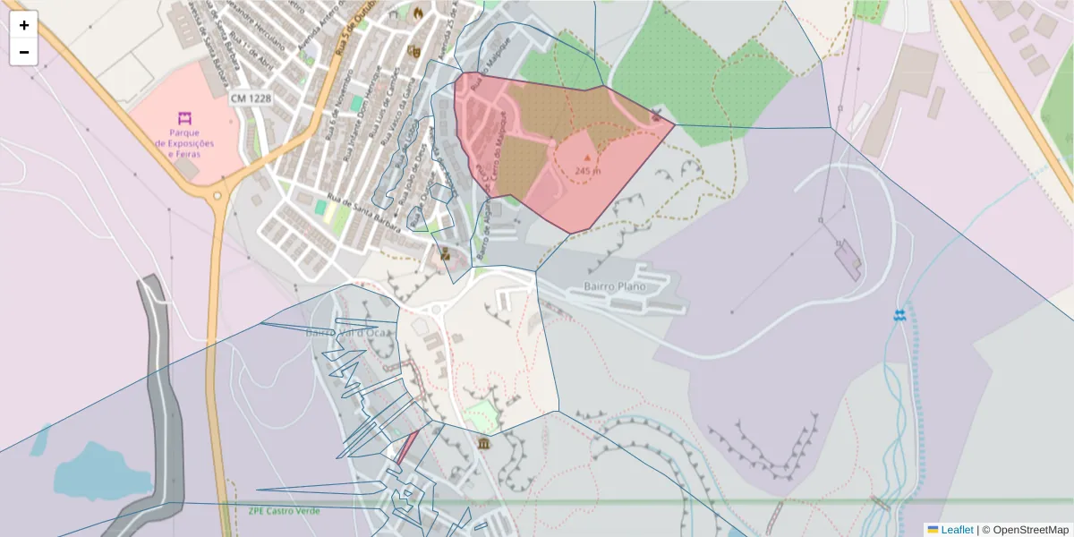 Mapa detalhado do código postal 7600-022 com limites, códigos postais vizinhos e agências dos correios