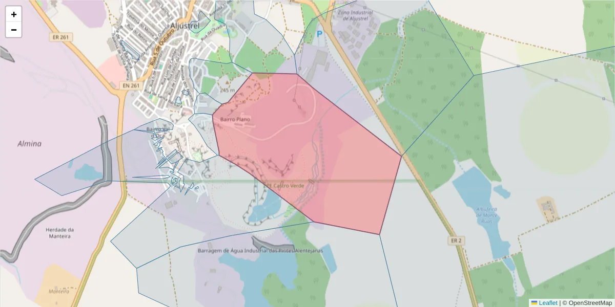 Mapa detalhado do código postal 7600-025 com limites, códigos postais vizinhos e agências dos correios