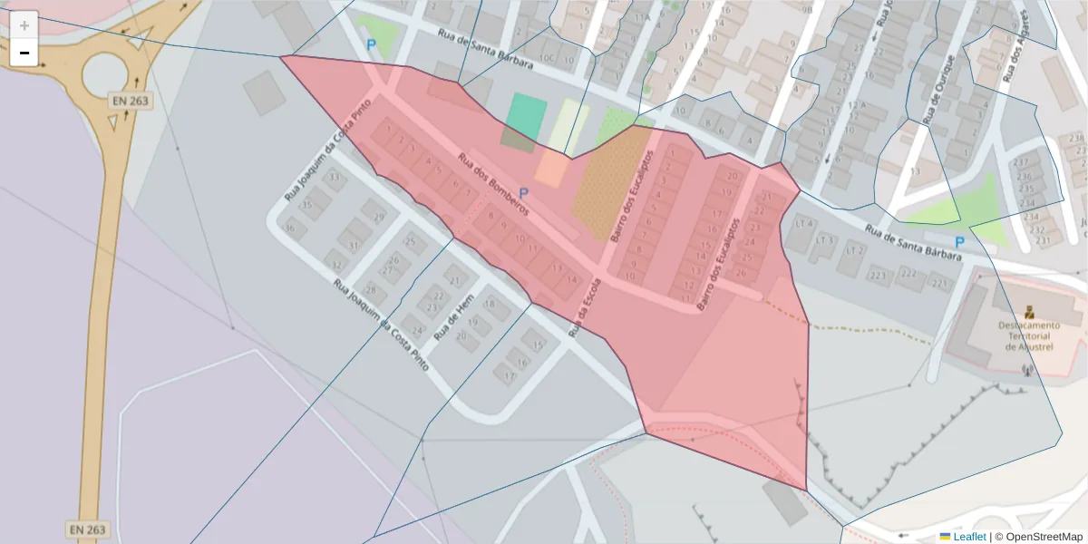 Mapa detalhado do código postal 7600-026 com limites, códigos postais vizinhos e agências dos correios
