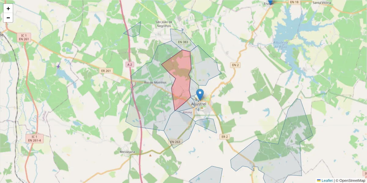 Mapa detalhado do código postal 7600-028 com limites, códigos postais vizinhos e agências dos correios