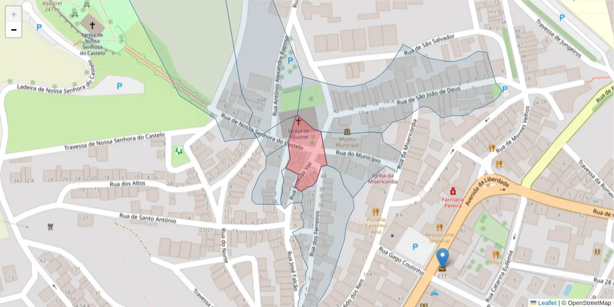 Mapa detalhado do código postal 7600-037 com limites, códigos postais vizinhos e agências dos correios