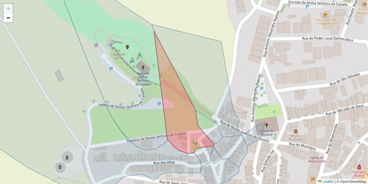 Mapa detalhado do código postal 7600-041 com limites, códigos postais vizinhos e agências dos correios