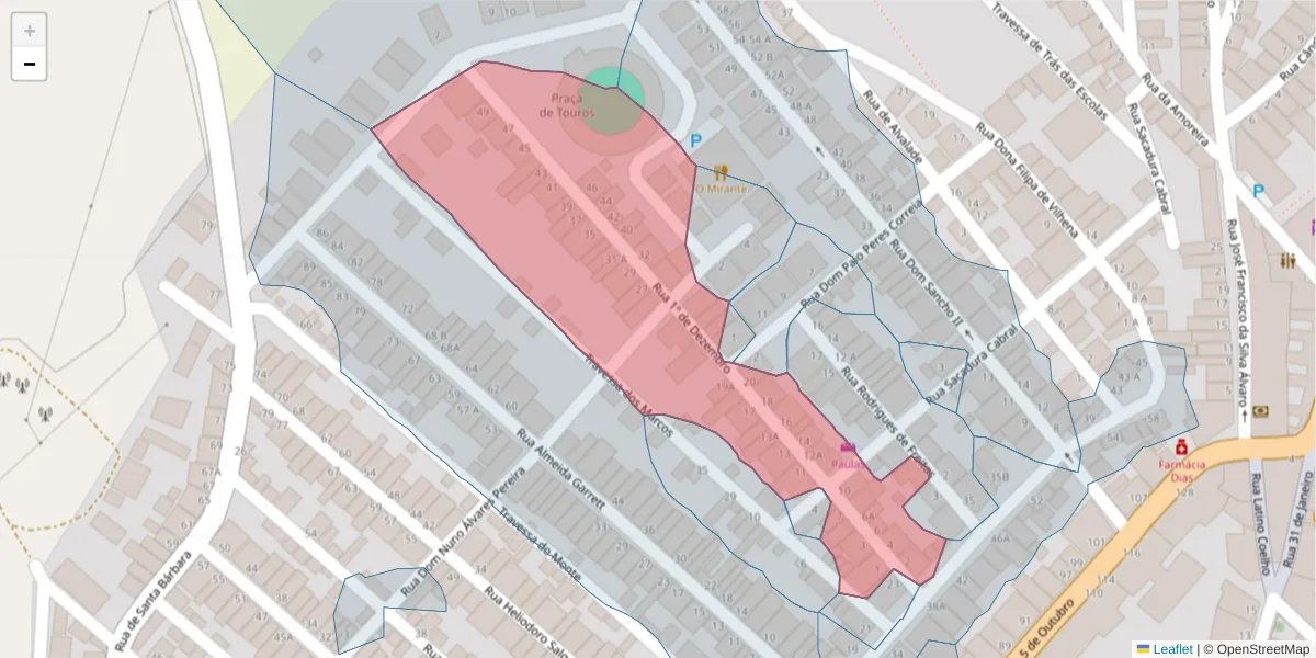 Mapa detalhado do código postal 7600-051 com limites, códigos postais vizinhos e agências dos correios