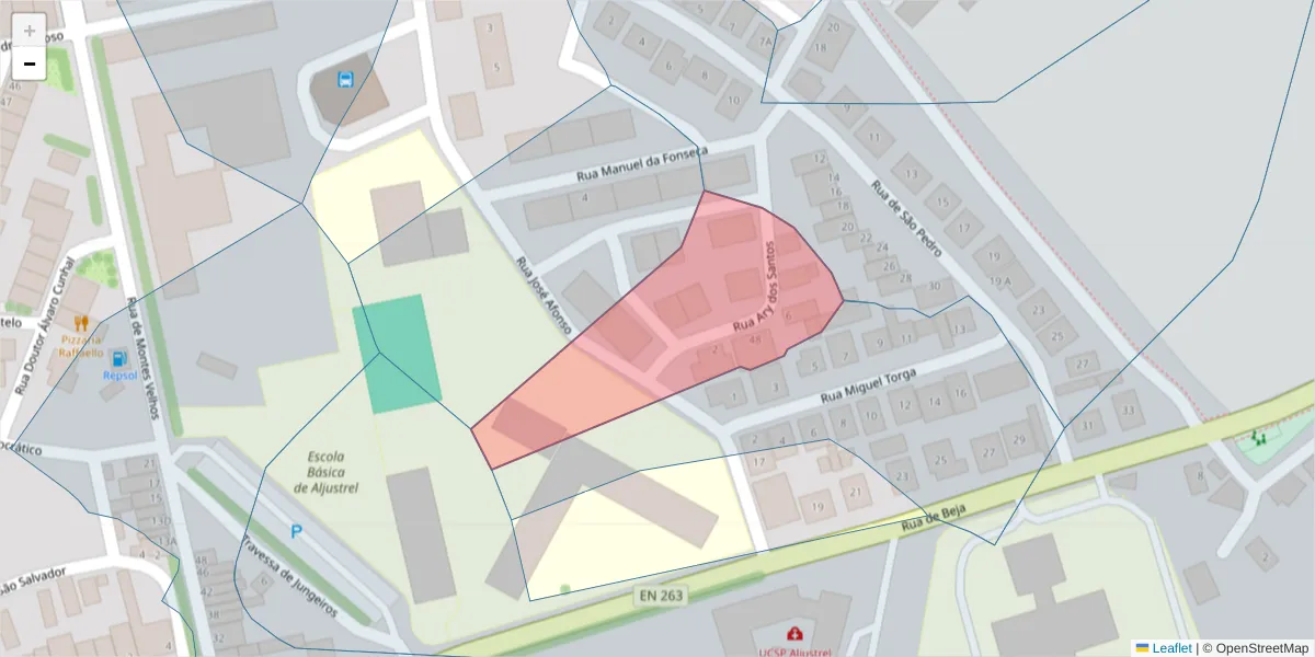 Mapa detalhado do código postal 7600-061 com limites, códigos postais vizinhos e agências dos correios