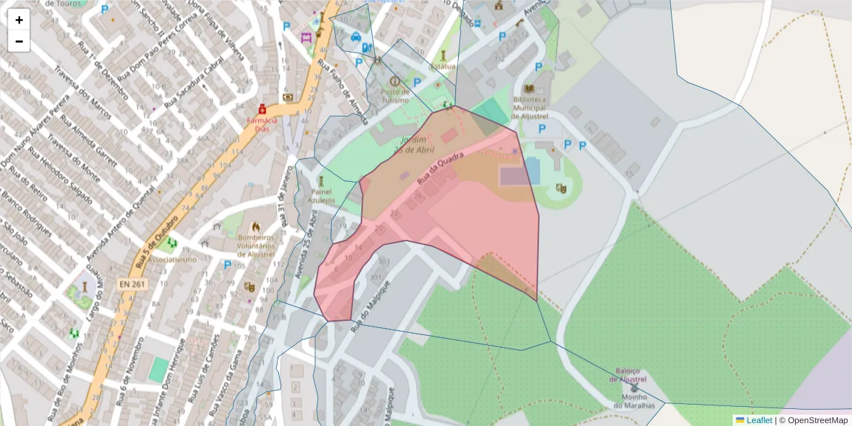 Mapa detalhado do código postal 7600-068 com limites, códigos postais vizinhos e agências dos correios