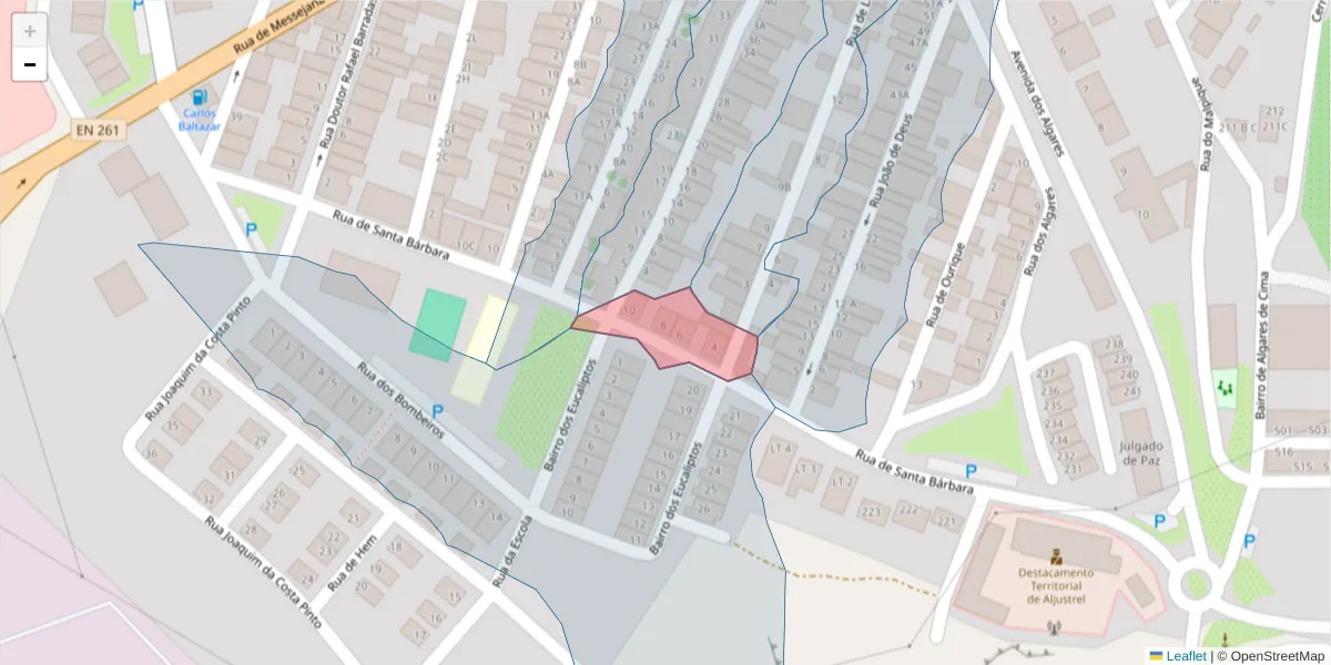 Mapa detalhado do código postal 7600-070 com limites, códigos postais vizinhos e agências dos correios