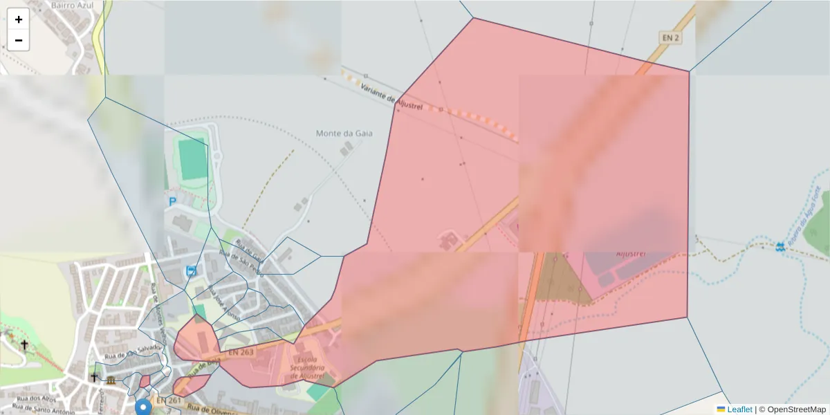 Mapa detalhado do código postal 7600-073 com limites, códigos postais vizinhos e agências dos correios