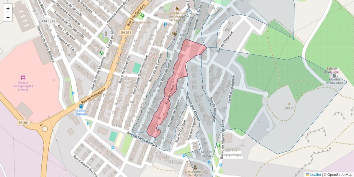 Mapa detalhado do código postal 7600-074 com limites, códigos postais vizinhos e agências dos correios