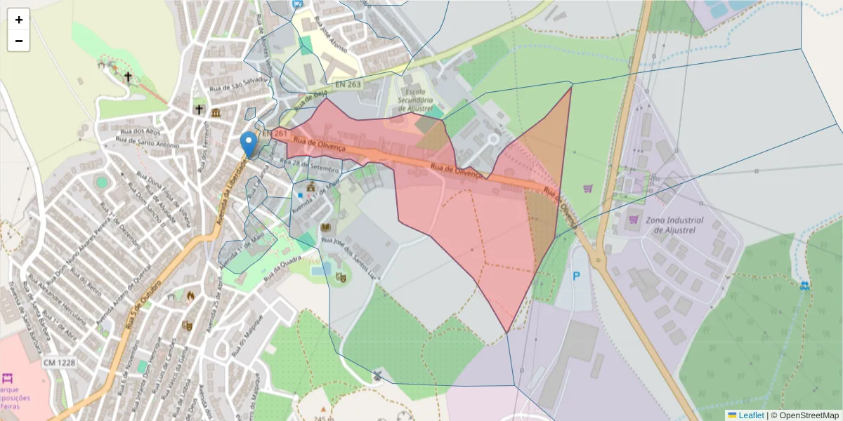 Mapa detalhado do código postal 7600-077 com limites, códigos postais vizinhos e agências dos correios