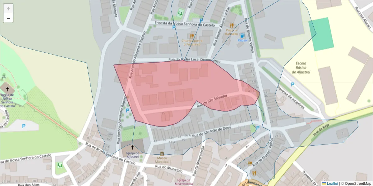 Mapa detalhado do código postal 7600-080 com limites, códigos postais vizinhos e agências dos correios