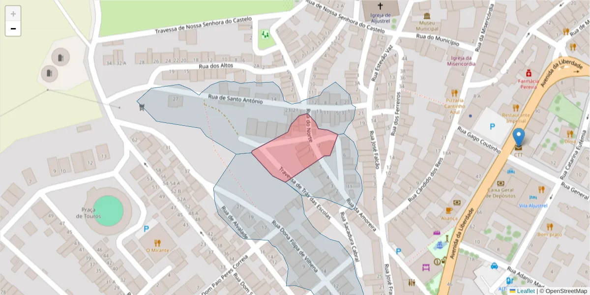 Mapa detalhado do código postal 7600-083 com limites, códigos postais vizinhos e agências dos correios