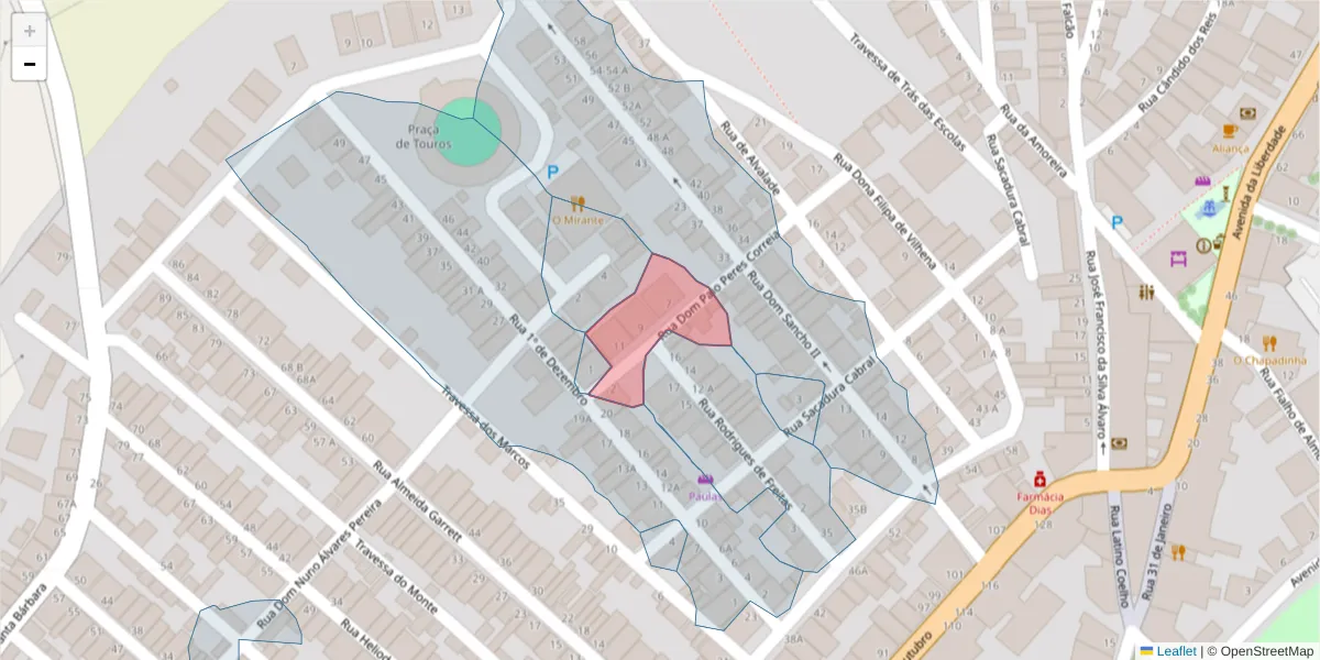 Mapa detalhado do código postal 7600-087 com limites, códigos postais vizinhos e agências dos correios