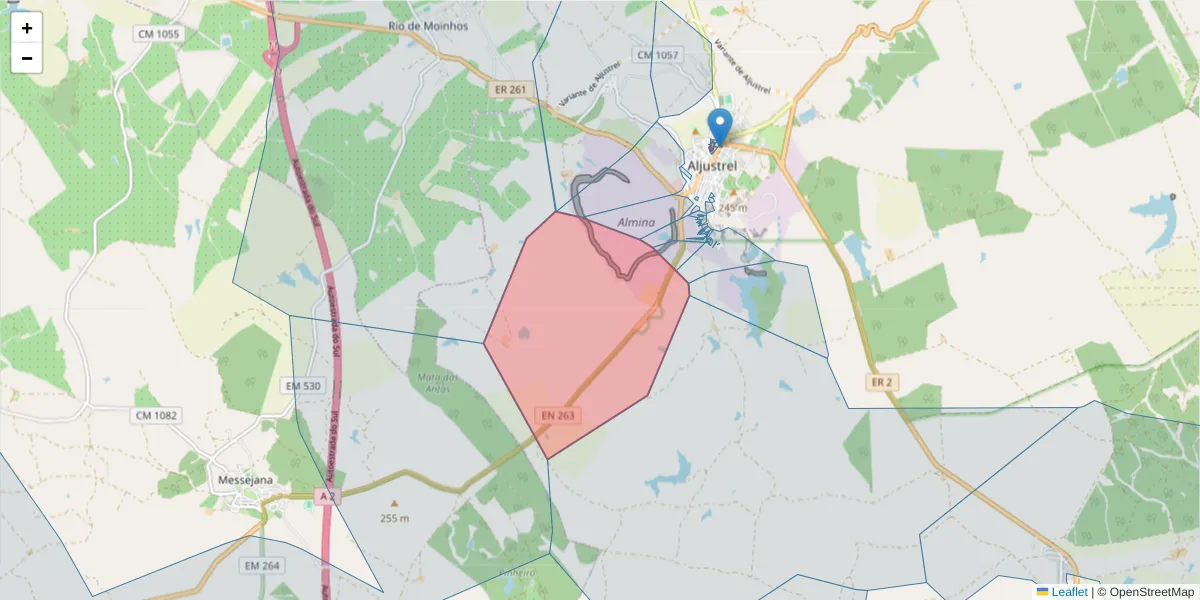 Mapa detalhado do código postal 7600-090 com limites, códigos postais vizinhos e agências dos correios
