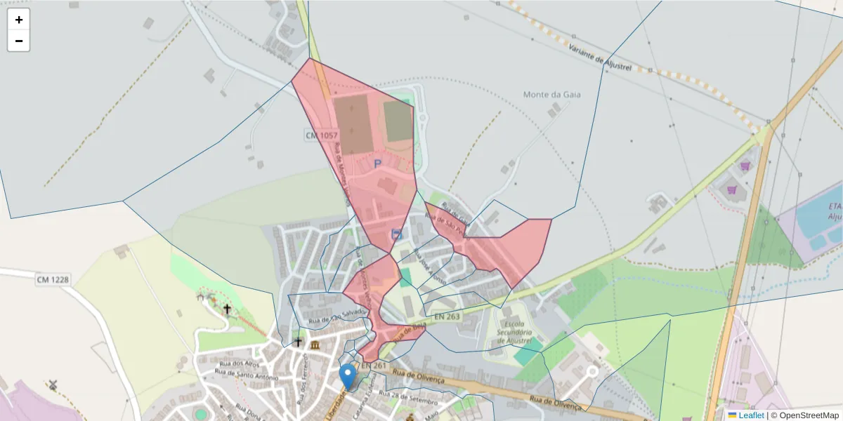Mapa detalhado do código postal 7600-091 com limites, códigos postais vizinhos e agências dos correios