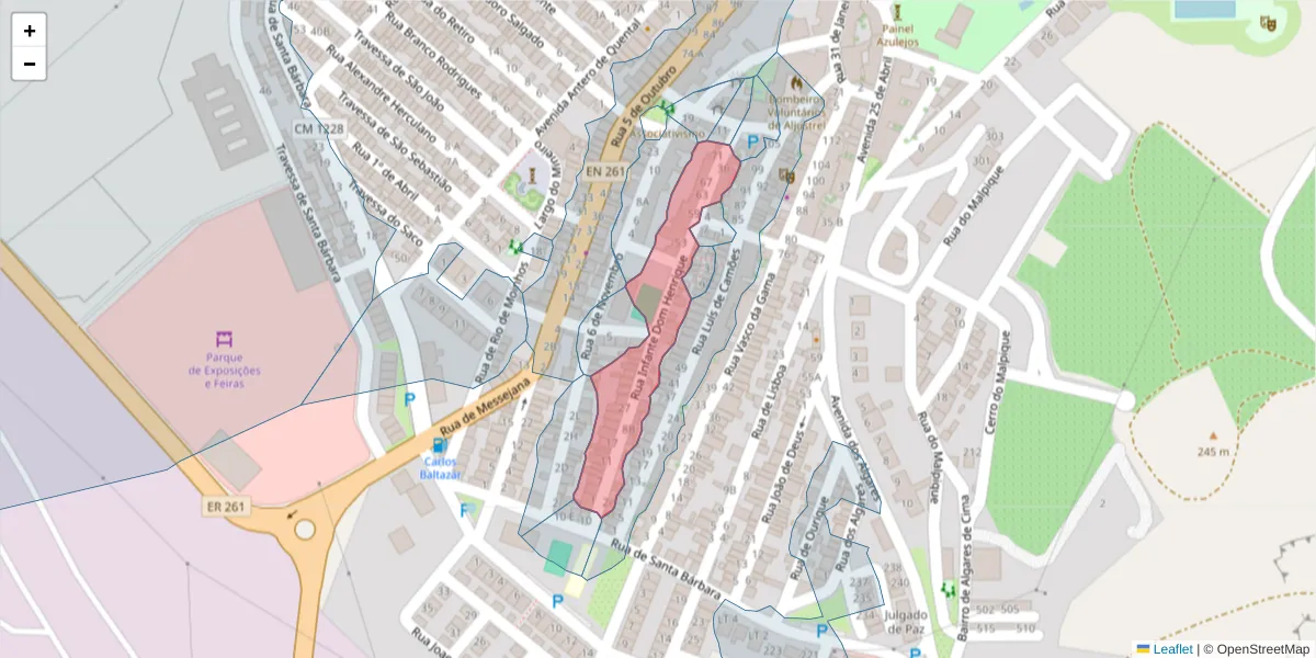 Mapa detalhado do código postal 7600-101 com limites, códigos postais vizinhos e agências dos correios