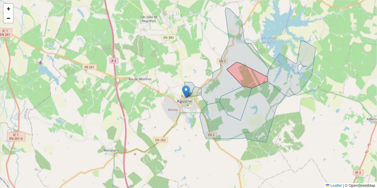 Mapa detalhado do código postal 7600-103 com limites, códigos postais vizinhos e agências dos correios