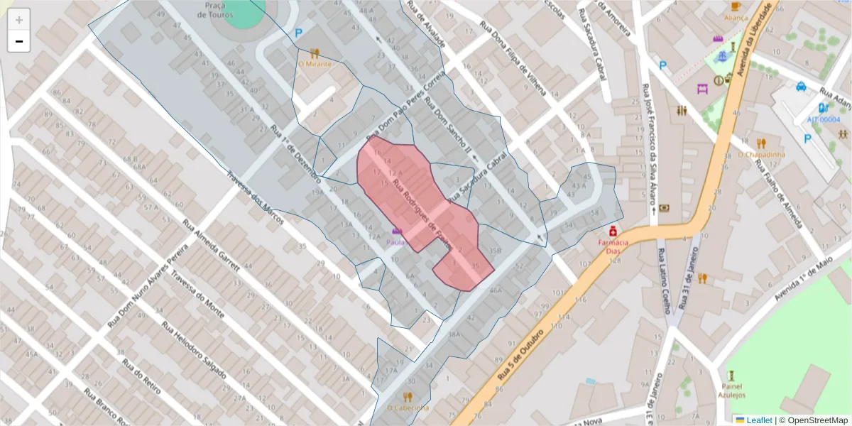 Mapa detalhado do código postal 7600-114 com limites, códigos postais vizinhos e agências dos correios
