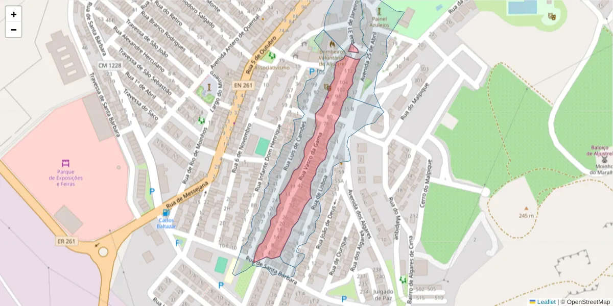 Mapa detalhado do código postal 7600-117 com limites, códigos postais vizinhos e agências dos correios