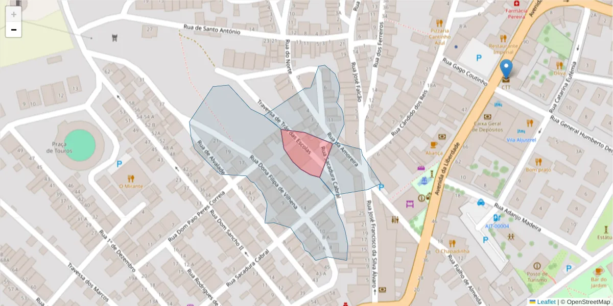 Mapa detalhado do código postal 7600-120 com limites, códigos postais vizinhos e agências dos correios