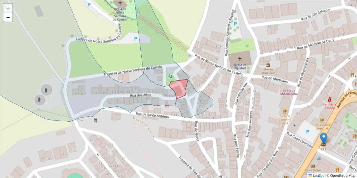 Mapa detalhado do código postal 7600-130 com limites, códigos postais vizinhos e agências dos correios