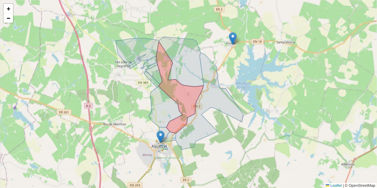 Mapa detalhado do código postal 7600-161 com limites, códigos postais vizinhos e agências dos correios