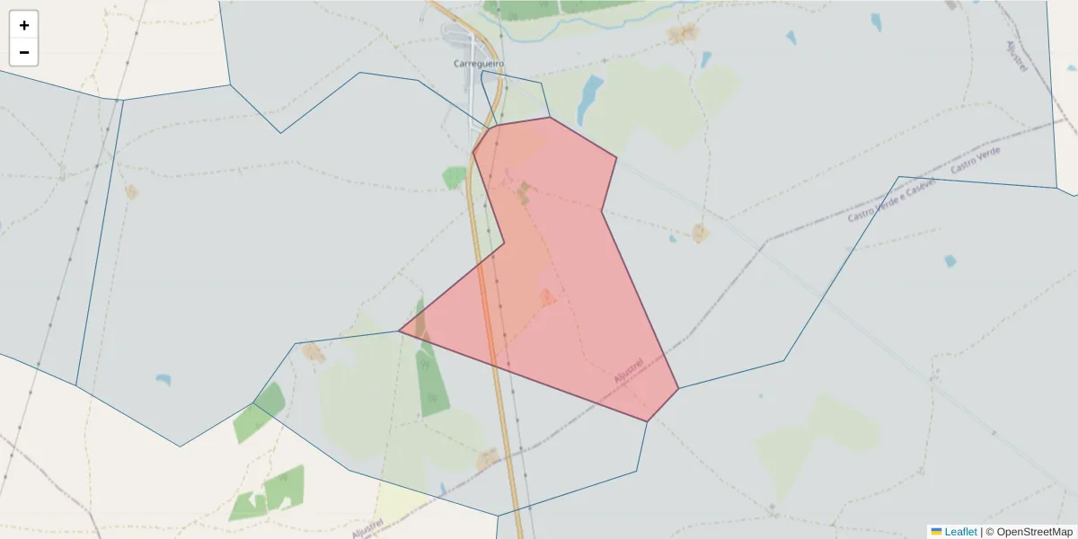 Mapa detalhado do código postal 7600-171 com limites, códigos postais vizinhos e agências dos correios