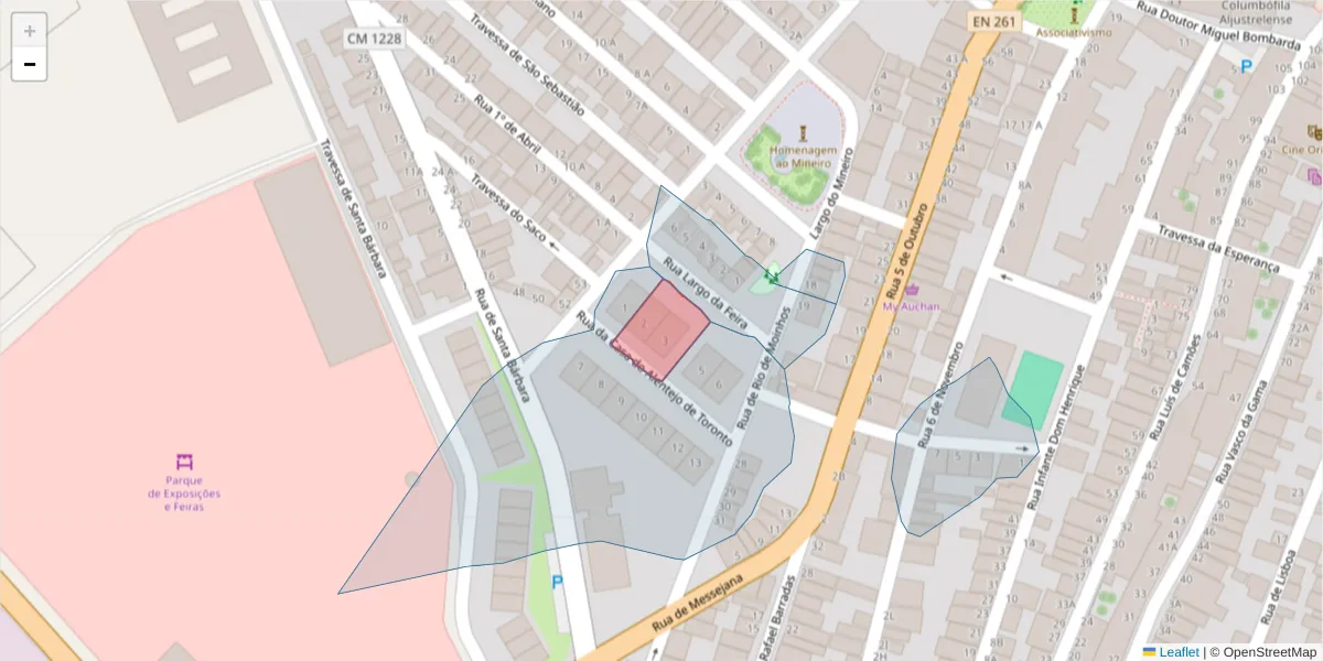 Mapa detalhado do código postal 7600-179 com limites, códigos postais vizinhos e agências dos correios