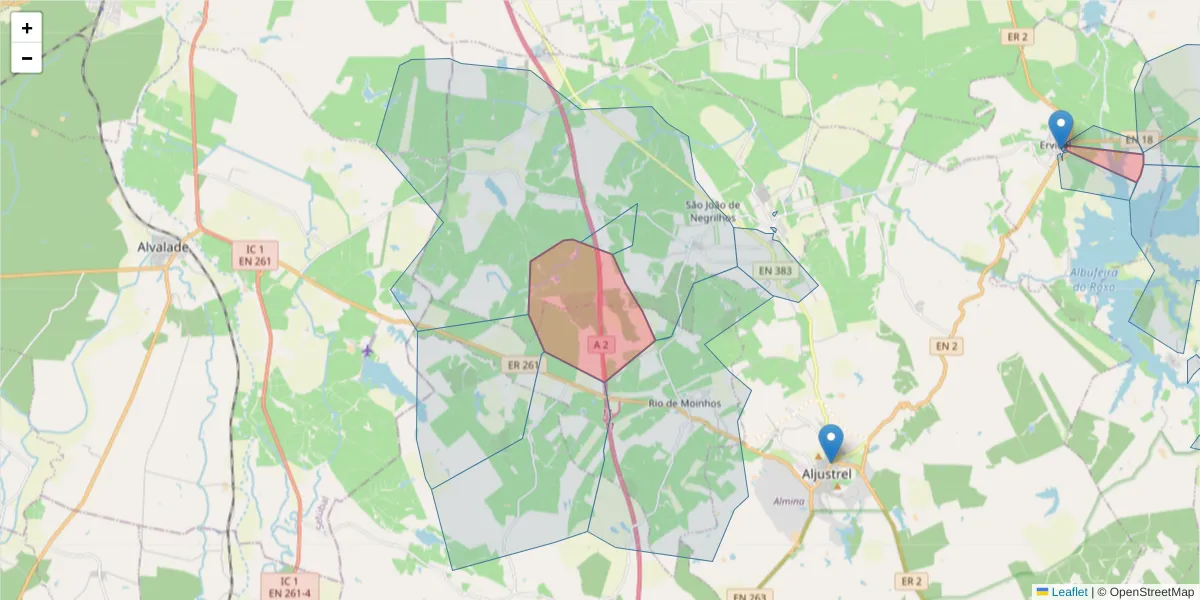 Mapa detalhado do código postal 7600-204 com limites, códigos postais vizinhos e agências dos correios