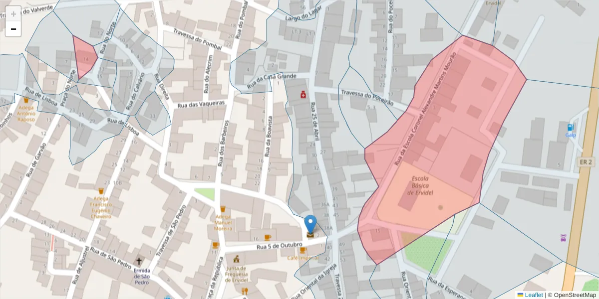 Mapa detalhado do código postal 7600-210 com limites, códigos postais vizinhos e agências dos correios