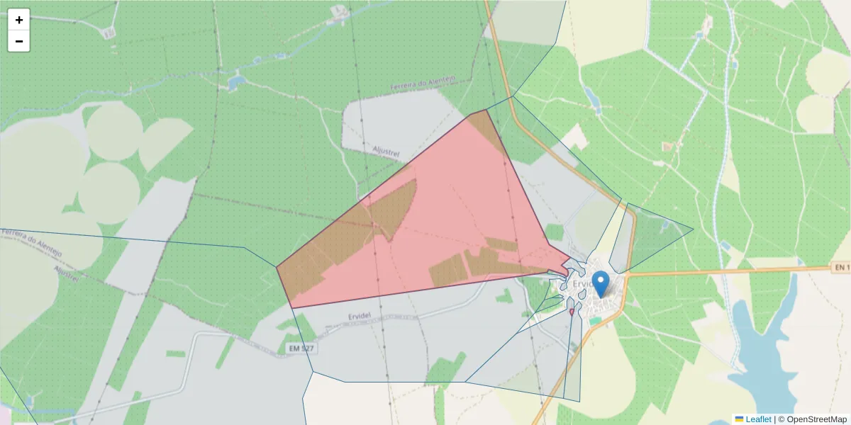 Mapa detalhado do código postal 7600-220 com limites, códigos postais vizinhos e agências dos correios