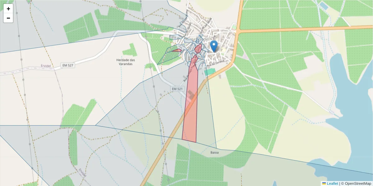Mapa detalhado do código postal 7600-222 com limites, códigos postais vizinhos e agências dos correios