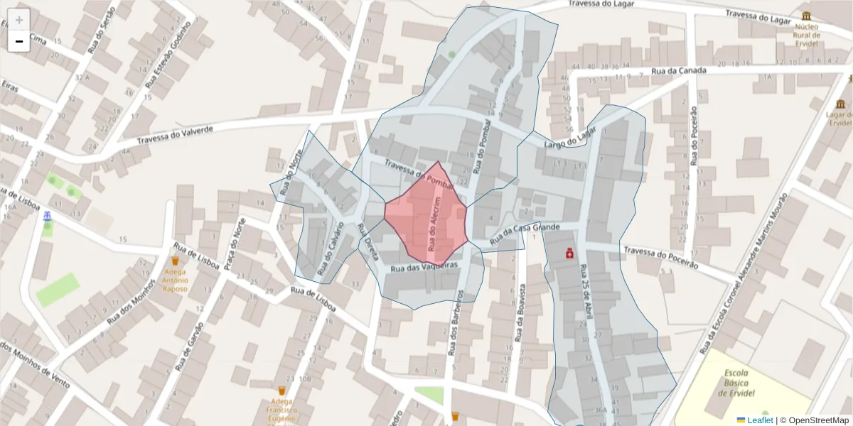 Mapa detalhado do código postal 7600-228 com limites, códigos postais vizinhos e agências dos correios